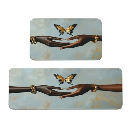 Küchenteppich, Motiv: schwarze Frauenhände mit Schmetterling, rutschfest, 2 Stück Küchenteppich, Motiv: schwarze Frauenhände mit Schmetterling, rutschfest, 2 Stück von Woshuwo