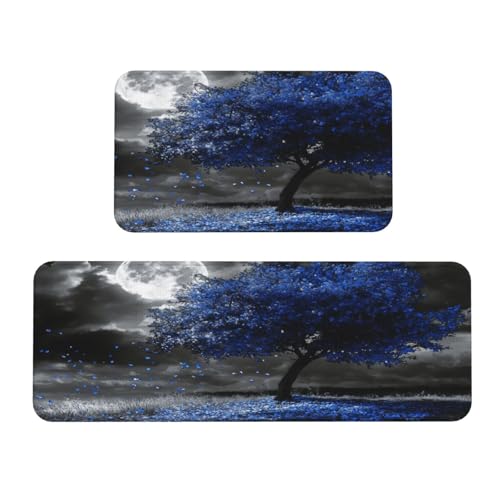 Küchenteppich, groß, Baum mit blauen Blättern, rutschfest, 2 Stück Küchenteppich, groß, Baum mit blauen Blättern, rutschfest, 2 Stück von Woshuwo