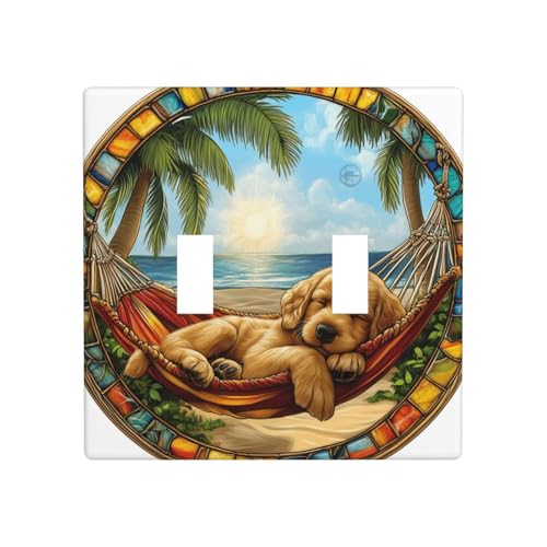 Lichtabdeckung, Buntglas, goldener Welpe auf Hängematte, Doppel-Gang-Kippschalter, Wandplatte, Schalter, Dekor, Standardgröße – 11,4 x 11,4 cm Lichtabdeckung, Buntglas, goldener Welpe auf Hängematte, Doppel-Gang-Kippschalter, Wandplatte, Schalter, Dekor, Standardgröße – 11,4 x 11,4 cm von Woshuwo