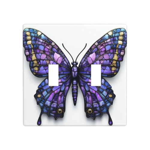 Lichtabdeckung mit doppeltem Kippschalter, Schmetterling, buntes Glas, Cartoon-Design, Standardgröße – 11,4 x 11,4 cm, Violett Lichtabdeckung mit doppeltem Kippschalter, Schmetterling, buntes Glas, Cartoon-Design, Standardgröße – 11,4 x 11,4 cm, Violett von Woshuwo