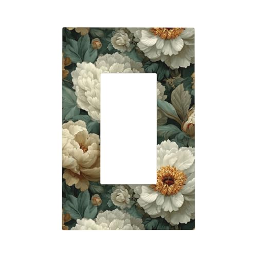 Lichtschalter, Wandplatte, Blende, 1-Gang, Dekorator, Steckdosenabdeckungen für Zuhause, Küche, Zimmer, Badezimmer, Aquarell, Blumenmuster, weiße Pfingstrosen von Woshuwo
