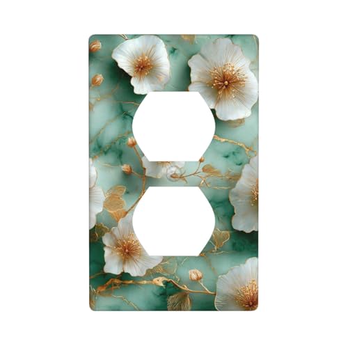 Lichtschalter-Abdeckung, 3D-Goldblumen auf Marmor, dekorative 1-Gang-Wandplatte für Küche, Badezimmer, Größe 7 x 11,4 cm Lichtschalter-Abdeckung, 3D-Goldblumen auf Marmor, dekorative 1-Gang-Wandplatte für Küche, Badezimmer, Größe 7 x 11,4 cm von Woshuwo
