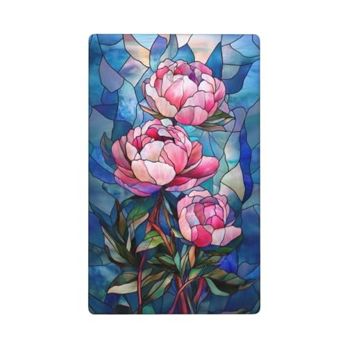 Lichtschalter-Abdeckung, Buntglas, rosa Pfingstrosen, Blumen, einzelner Kippschalter, blanko, Wandplatte, dekorativ, 1-Gang, für Küche, Zimmer, Badezimmer, Größe 11,4 x 7 cm von Woshuwo