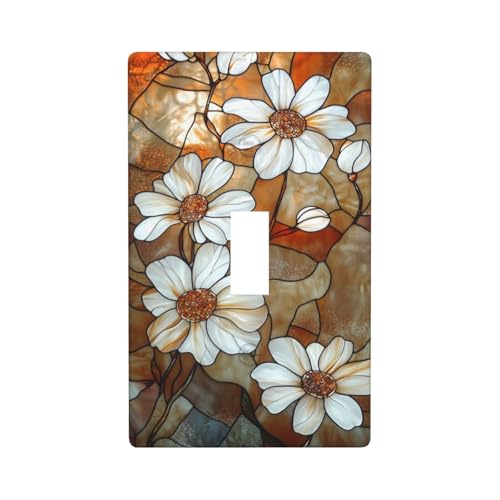 Lichtschalter-Abdeckung, Buntglas, weiße Gänseblümchen, Blume, dekorativer Einzel-Kippschalter, 1-Gang-Wandplatte für Küche, Bauernhaus, Schlafzimmer, Badezimmer, Kunstdekoration von Woshuwo