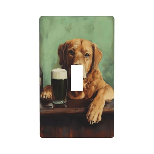 Lichtschalter-Abdeckung, Motiv: Hund trinkt Bier in einer Bar, dekorativer Einzel-Kippschalter, 1-Gang-Wandplatte für Küche, Bauernhaus, Schlafzimmer, Badezimmer, Kunstdekoration von Woshuwo