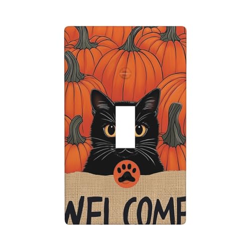 Lichtschalter-Abdeckung, Motiv: schwarze Katze und Kürbisse, dekorativer einzelner Kippschalter, 1-Gang, Wandplatte für Küche, Bauernhaus, Schlafzimmer, Badezimmer, Kunstdekoration von Woshuwo