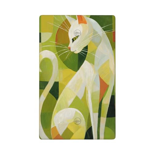 Lichtschalter-Abdeckung, Wasserfarben, Gouache, weiße Katze, Grün, Einzel-Kippschalter, blanko, Wandplatte, Lichtschalter-Abdeckung, dekorativ, 1-Gang, für Küche, Zimmer, Badezimmer, Größe 11,4 x 7 cm von Woshuwo
