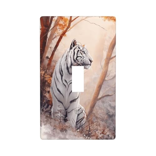 Lichtschalter-Abdeckung, schöner weißer Tiger im Wald, dekorativer Einzel-Kippschalter, 1-Gang-Wandplatte für Küche, Bauernhaus, Schlafzimmer, Badezimmer, Kunstdekoration Lichtschalter-Abdeckung, schöner weißer Tiger im Wald, dekorativer Einzel-Kippschalter, 1-Gang-Wandplatte für Küche, Bauernhaus, Schlafzimmer, Badezimmer, Kunstdekoration von Woshuwo