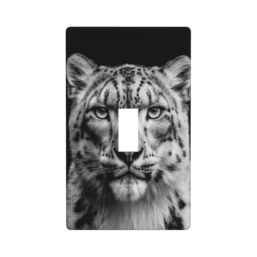 Lichtschalter-Abdeckung, schwarzer und weißer Schneeleopard, dekorativer Einzel-Kippschalter, 1-Gang-Wandplatte für Küche, Bauernhaus, Schlafzimmer, Badezimmer, Kunstdekoration von Woshuwo