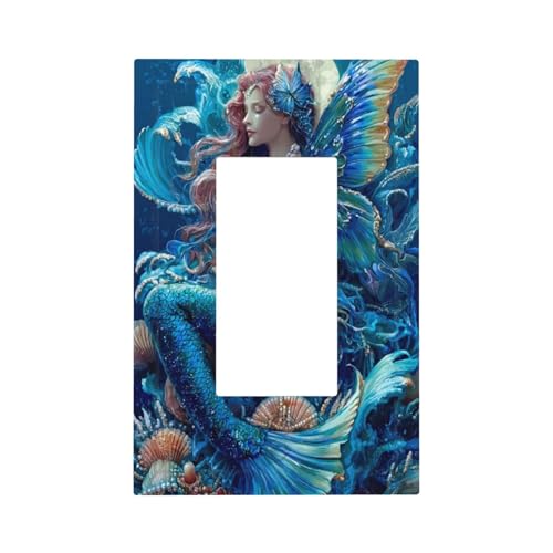 Lichtschalter-Wandplatte, Blende, Meerjungfrau mit Schmetterlingsflügeln, Einzelwippe, 1-Gang-Dekorator, Steckdosenabdeckungen für Zuhause, Küche, Zimmer, Badezimmer, Dekor von Woshuwo