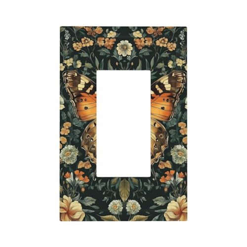 Lichtschalter-Wandplatte, Blende mit Schmetterlings-Waldblumen, dunkelgrün, 1-Gang-Dekorator, Steckdosenabdeckungen für Zuhause, Küche, Zimmer, Badezimmer, Dekor von Woshuwo