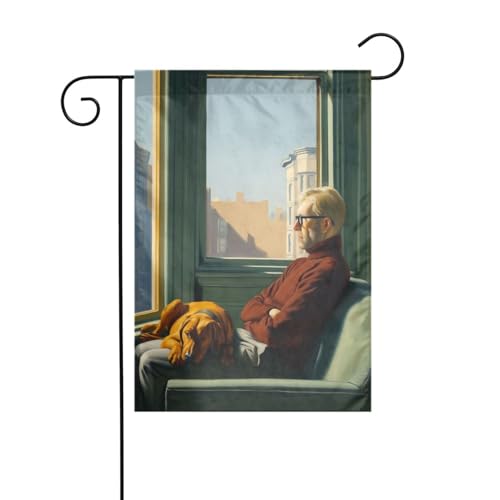 Lonely Man sitzt auf Sofa, Fenster, Gartenflagge, 30 x 45 cm, vertikal, doppelseitig, Bauernhaus, Urlaub, Außendekoration, Hofflagge Lonely Man sitzt auf Sofa, Fenster, Gartenflagge, 30 x 45 cm, vertikal, doppelseitig, Bauernhaus, Urlaub, Außendekoration, Hofflagge von Woshuwo