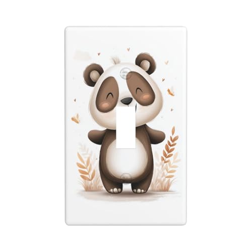 Niedliche Cartoon-Lichtschalter-Abdeckung, glücklicher lächelnder Panda, dekorativer Einzel-Kippschalter, 1-Gang-Wandplatte für Küche, Bauernhaus, Schlafzimmer, Badezimmer, Kunstdekoration von Woshuwo