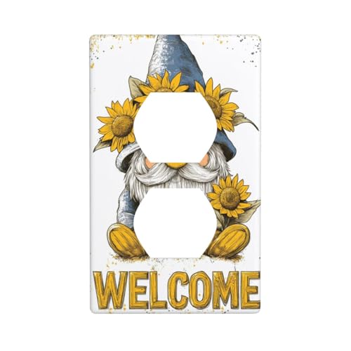 Niedlicher Zwerg mit Sonnenblumen, Vintage-Steckdosenabdeckung, Lichtschalter-Abdeckung, dekorative 1-Gang-Wandplatte für Küche, Badezimmer, Größe 7 x 11,4 cm von Woshuwo