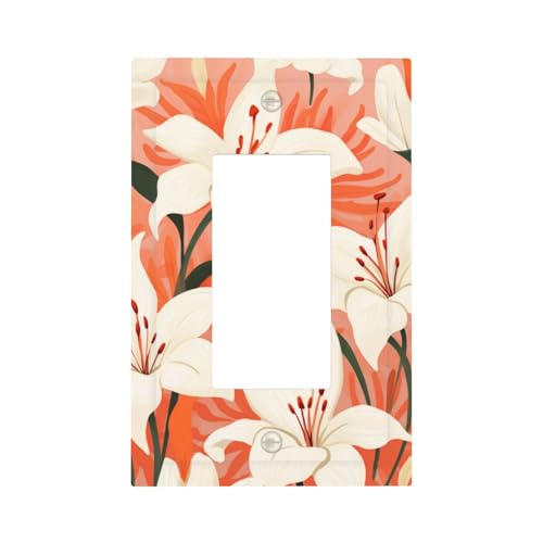 Peach Lily Cottagecore Ästhetische Lichtschalter-Wandplatte, Blende, Einzelwippe, 1-Gang-Dekorator, Steckdosenabdeckungen für Zuhause, Küche, Zimmer, Badezimmer, Dekor von Woshuwo