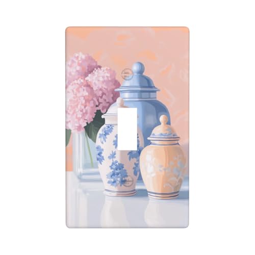 Preppy Chinoiserie Gläser Blumen Lichtschalter-Abdeckung, dekorativer Einzel-Kippschalter, 1-Gang-Wandplatte für Küche, Bauernhaus, Schlafzimmer, Badezimmer, Kunstdekor Preppy Chinoiserie Gläser Blumen Lichtschalter-Abdeckung, dekorativer Einzel-Kippschalter, 1-Gang-Wandplatte für Küche, Bauernhaus, Schlafzimmer, Badezimmer, Kunstdekor von Woshuwo