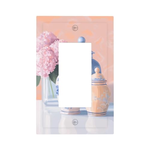 Preppy Chinoiserie Gläser Blumen Lichtschalter Wandplatte Blende Abdeckung Einzelwippe 1-Gang Dekorateur Steckdosenabdeckungen für Zuhause, Küche, Zimmer, Badezimmer Dekor von Woshuwo