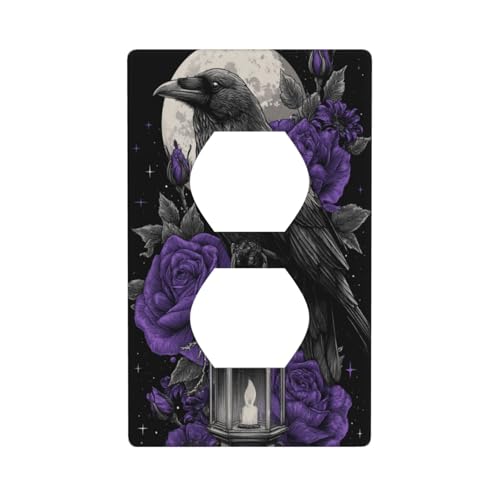 Rabe auf Laterne, violette Rosen, Steckdosenabdeckung, Lichtschalter-Abdeckung, dekorative 1-Gang-Wandplatte für Küche, Badezimmer, Größe 7 x 11,4 cm Rabe auf Laterne, violette Rosen, Steckdosenabdeckung, Lichtschalter-Abdeckung, dekorative 1-Gang-Wandplatte für Küche, Badezimmer, Größe 7 x 11,4 cm von Woshuwo