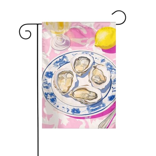 Retro-Gartenflagge, Austern und Zitrone auf Teller, 30 x 45 cm, vertikal, doppelseitig, Bauernhaus, Urlaub, Außendekoration, Hofflagge Retro-Gartenflagge, Austern und Zitrone auf Teller, 30 x 45 cm, vertikal, doppelseitig, Bauernhaus, Urlaub, Außendekoration, Hofflagge von Woshuwo