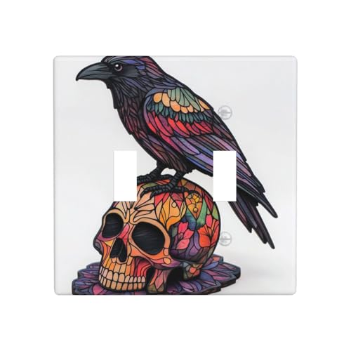 Retro Krähe auf Totenkopf Holz Doppel-Gang Kippschalter Abdeckung Wandplatte Schalter Dekor Standardgröße – 11,4 x 11,4 cm Retro Krähe auf Totenkopf Holz Doppel-Gang Kippschalter Abdeckung Wandplatte Schalter Dekor Standardgröße – 11,4 x 11,4 cm von Woshuwo