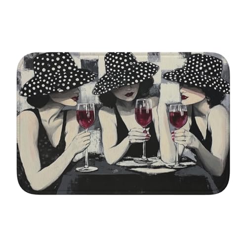 Rutschfeste Fußmatte für Damen, Vintage-Stil, mit Rotweingläsern, für den Innen- und Außenbereich, 40 x 60 cm von Woshuwo