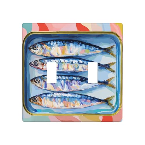 Sardinen in Dosen, Vintage-Stil, Doppel-Gang-Kippschalter, Wandplatte, Schalter, Dekor, Standardgröße – 11,4 x 11,4 cm Sardinen in Dosen, Vintage-Stil, Doppel-Gang-Kippschalter, Wandplatte, Schalter, Dekor, Standardgröße – 11,4 x 11,4 cm von Woshuwo