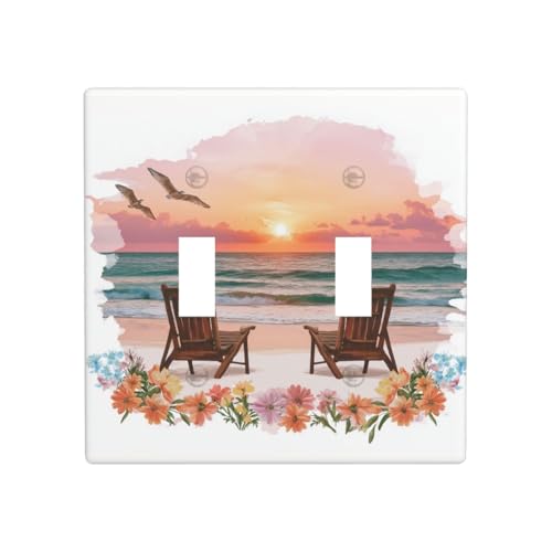 Sonnenuntergang Strand Zwei Holzstühle Ocean Doppel-Gang-Kipp-Lichtabdeckung Wandplatte Schalter Dekor Standardgröße – 11,4 x 11,4 cm Sonnenuntergang Strand Zwei Holzstühle Ocean Doppel-Gang-Kipp-Lichtabdeckung Wandplatte Schalter Dekor Standardgröße – 11,4 x 11,4 cm von Woshuwo