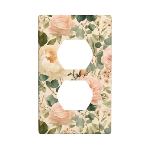 Steckdosenabdeckung für Lichtschalter, Vintage-Stil, Blumenmuster, weich, rosafarbene Rosen, dekorative 1-Gang-Wandplatte für Küche, Badezimmer, Größe 7 x 11,4 cm von Woshuwo