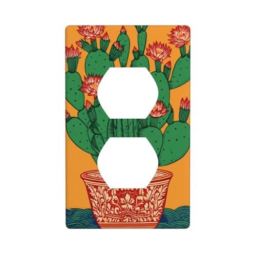 Vintage Kaktus im Blumentopf, Steckdosenabdeckung, Lichtschalter-Abdeckung, dekorative 1-Gang-Wandplatte für Küche, Badezimmer, Größe 7 x 11,4 cm von Woshuwo