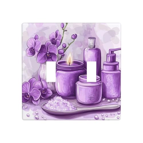 Violette Spa-Gläser, Kerzen, Orchideen, Blumen, Doppel-Gang-Kippschalter, Wandplatte, Schalter, Dekor, Standardgröße – 11,4 x 11,4 cm Violette Spa-Gläser, Kerzen, Orchideen, Blumen, Doppel-Gang-Kippschalter, Wandplatte, Schalter, Dekor, Standardgröße – 11,4 x 11,4 cm von Woshuwo
