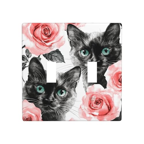 Wasserfarben-Katzen und rosa Rosen, Doppel-Gang-Kipplichtabdeckung, Wandplatte, Schalter, Dekor, Standardgröße – 11,4 x 11,4 cm Wasserfarben-Katzen und rosa Rosen, Doppel-Gang-Kipplichtabdeckung, Wandplatte, Schalter, Dekor, Standardgröße – 11,4 x 11,4 cm von Woshuwo
