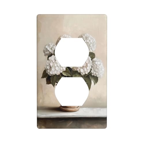 Weiße Hortensien im Vintage-Topfausgang, Lichtschalter-Abdeckung, dekorative 1-Gang-Wandplatte für Küche, Badezimmer, Größe 7 x 11,4 cm von Woshuwo