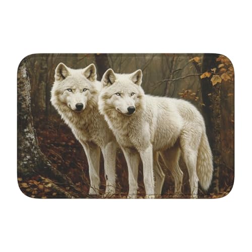Weiße Wölfe im Wald, rutschfeste Fußmatte für den Innen- und Außenbereich, 40 x 60 cm Weiße Wölfe im Wald, rutschfeste Fußmatte für den Innen- und Außenbereich, 40 x 60 cm von Woshuwo