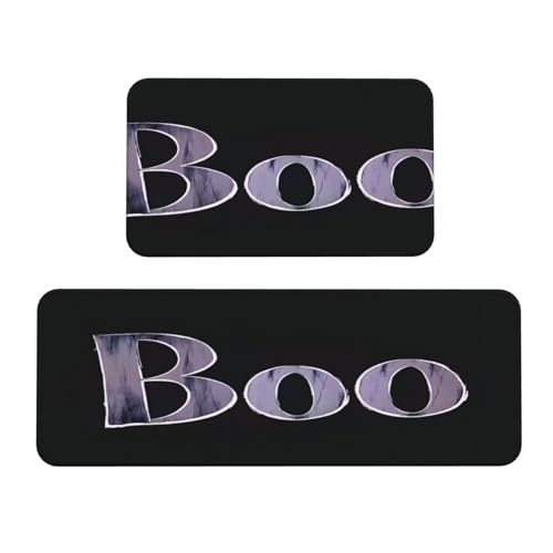 Word Boo auf einem schwarzen, gruseligen Gothic-Küchenteppich, 2er-Set, rutschfeste Bodenmatte, Läufer, Fußmatte, Teppich, Waschküche, Küchendekoration Word Boo auf einem schwarzen, gruseligen Gothic-Küchenteppich, 2er-Set, rutschfeste Bodenmatte, Läufer, Fußmatte, Teppich, Waschküche, Küchendekoration von Woshuwo
