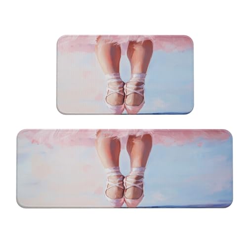 Woshuwo Ästhetische Küchenteppiche mit Ballerina-Schuhen, Rosa, 2er-Set, rutschfeste Bodenmatte, Läufer, Fußmatte, Teppich, Waschküche, Dekoration Woshuwo Ästhetische Küchenteppiche mit Ballerina-Schuhen, Rosa, 2er-Set, rutschfeste Bodenmatte, Läufer, Fußmatte, Teppich, Waschküche, Dekoration von Woshuwo