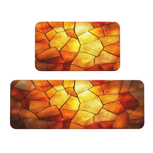 Woshuwo Abstrakte braune orange Buntglas-Küchenteppiche, Set mit 2 Stück, rutschfeste Bodenmatte, Läufer, Fußmatte, Teppich, Waschküche, Küchendekoration Woshuwo Abstrakte braune orange Buntglas-Küchenteppiche, Set mit 2 Stück, rutschfeste Bodenmatte, Läufer, Fußmatte, Teppich, Waschküche, Küchendekoration von Woshuwo