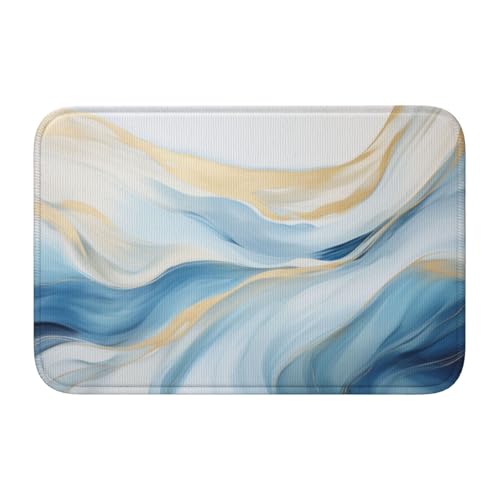 Woshuwo Abstrakte weiche blau-weiße gewellte organische Formen, rutschfeste Fußmatte für Außen- und Inneneingang, Bauernhaus-Teppiche, 40 x 60 cm von Woshuwo