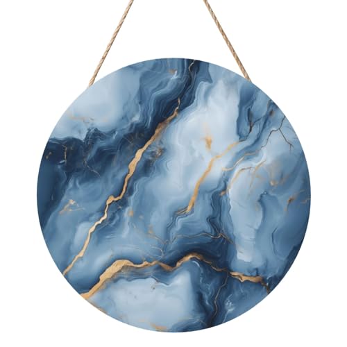 Woshuwo Bavy Blue Marble Gold Line Abstraktes Willkommensschild aus Holz für Haustür, 30 cm, rund, hängendes Wandschild, Bauernhaus-Dekorationen Woshuwo Bavy Blue Marble Gold Line Abstraktes Willkommensschild aus Holz für Haustür, 30 cm, rund, hängendes Wandschild, Bauernhaus-Dekorationen von Woshuwo
