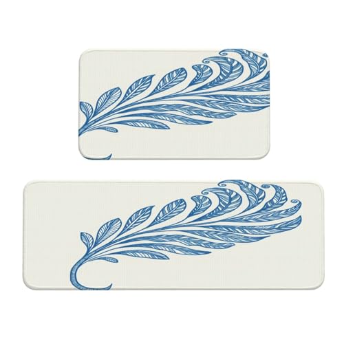 Woshuwo Blaue Federn, einfache Küchenteppiche, 2er-Set, rutschfeste Bodenmatte, Läufer, Teppich, Fußmatte, Teppich, Waschküche, Dekoration Woshuwo Blaue Federn, einfache Küchenteppiche, 2er-Set, rutschfeste Bodenmatte, Läufer, Teppich, Fußmatte, Teppich, Waschküche, Dekoration von Woshuwo