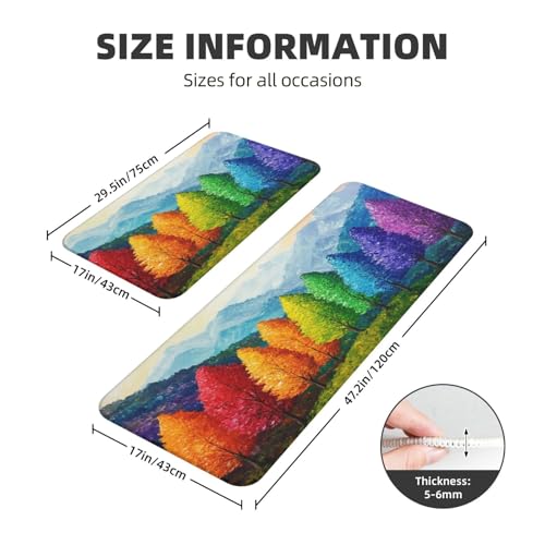Woshuwo Bunte Bäume auf der Berglandschaft, Küchenteppich, 2er-Set, rutschfeste Bodenmatte, Läufer, Fußmatte, Teppich, Waschküche, Dekoration von Woshuwo