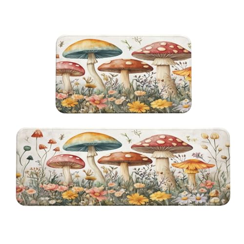 Woshuwo Bunte Pilze, Blumen, Garten, Küche, Teppich, 2er-Set, rutschfeste Bodenmatte, Läufer, Teppich, Fußmatte, Teppich, Waschküche, Dekoration Woshuwo Bunte Pilze, Blumen, Garten, Küche, Teppich, 2er-Set, rutschfeste Bodenmatte, Läufer, Teppich, Fußmatte, Teppich, Waschküche, Dekoration von Woshuwo