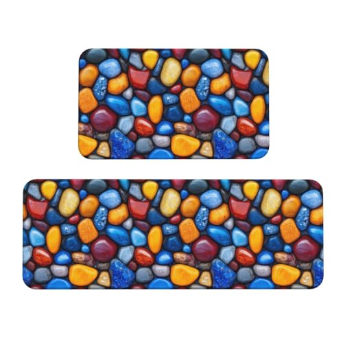 Woshuwo Bunte Steine, Küchenteppiche, 2er-Set, rutschfeste Bodenmatte, Läufer, Fußmatte, Teppich, Waschküche, Dekoration Woshuwo Bunte Steine, Küchenteppiche, 2er-Set, rutschfeste Bodenmatte, Läufer, Fußmatte, Teppich, Waschküche, Dekoration von Woshuwo