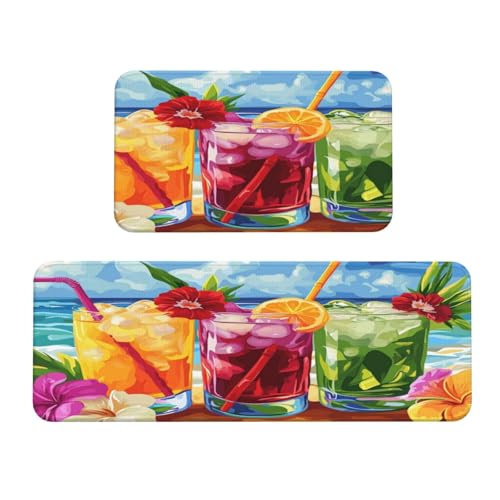 Woshuwo Bunte tropische Getränke mit Blumen, Küchenteppich-Set, 2 Stück, rutschfeste Bodenmatte, Läufer, Teppich, Fußmatte, Teppich, Waschküche, Dekoration Woshuwo Bunte tropische Getränke mit Blumen, Küchenteppich-Set, 2 Stück, rutschfeste Bodenmatte, Läufer, Teppich, Fußmatte, Teppich, Waschküche, Dekoration von Woshuwo