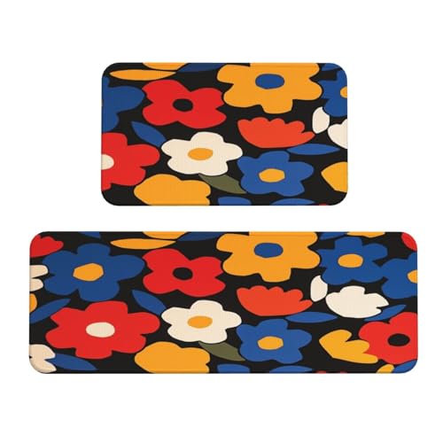 Woshuwo Bunte und verspielte Küchenteppiche mit Blumenmuster, 2er-Set, rutschfeste Bodenmatte, Läufer, Fußmatte, Teppich, Waschküche, Küchendekoration Woshuwo Bunte und verspielte Küchenteppiche mit Blumenmuster, 2er-Set, rutschfeste Bodenmatte, Läufer, Fußmatte, Teppich, Waschküche, Küchendekoration von Woshuwo