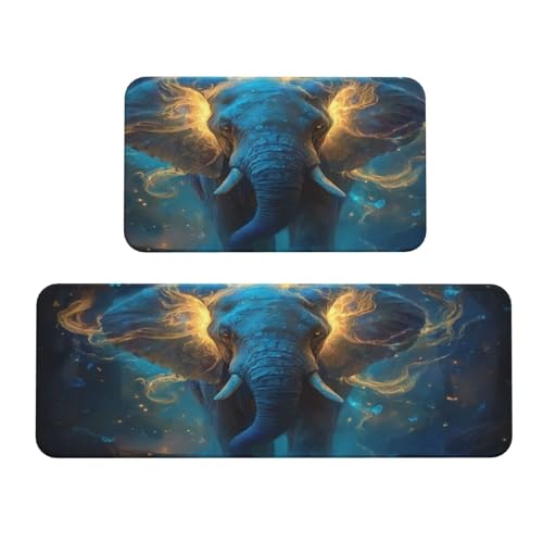 Woshuwo Fantasy Art Elefanten-Küchenteppich, 2er-Set, rutschfeste Bodenmatte, Läufer, Teppich, Fußmatte, Teppich, Waschküche, Dekoration Woshuwo Fantasy Art Elefanten-Küchenteppich, 2er-Set, rutschfeste Bodenmatte, Läufer, Teppich, Fußmatte, Teppich, Waschküche, Dekoration von Woshuwo