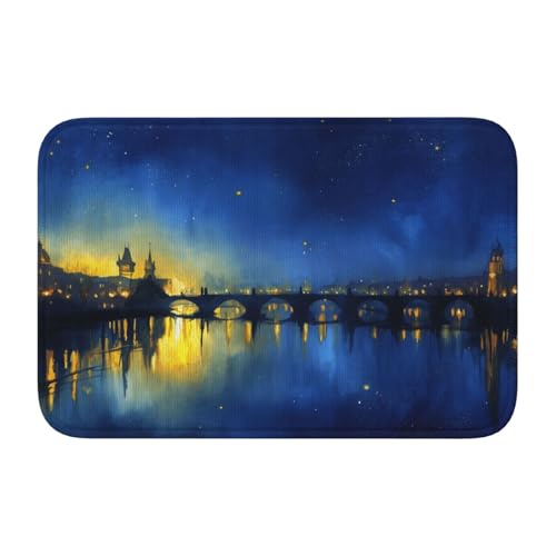 Woshuwo Fußmatte mit Aquarell-Nachtstadtbild, rutschfeste Fußmatte für Außen- und Inneneingang, Bauernhaus, Heimteppiche, 40 x 60 cm von Woshuwo