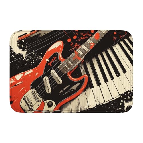 Woshuwo Fußmatte mit E-Gitarre, rutschfeste Fußmatte für den Innen- und Außenbereich, 40 x 60 cm, Rot und Weiß von Woshuwo
