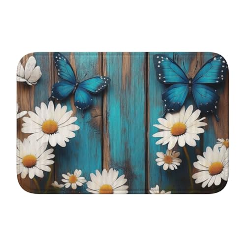Woshuwo Fußmatte mit Gänseblümchen und Schmetterlingen, rutschfeste Fußmatte für den Innen- und Außenbereich, 40 x 60 cm von Woshuwo