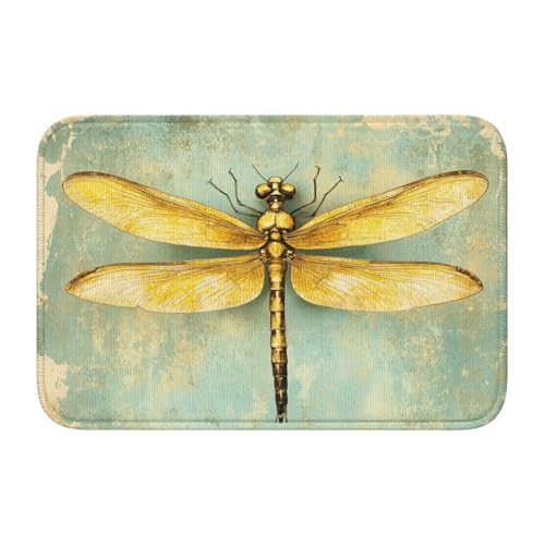 Woshuwo Fußmatte mit Libellen-Motiv, rutschfest, für den Innen- und Außenbereich, 40 x 60 cm, Gelb von Woshuwo