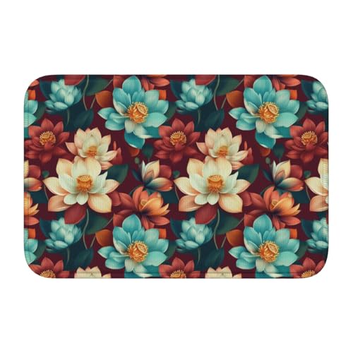 Woshuwo Fußmatte mit Lotusblumen, rutschfeste Fußmatte für den Innen- und Außenbereich, 40 x 60 cm von Woshuwo